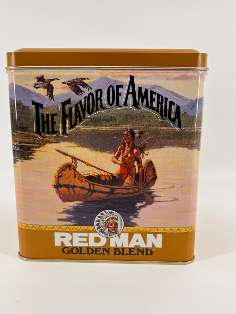 Vintage NOS Red Man Golden Blend Limited Edition Collector Canister 6" X 6" X 7"